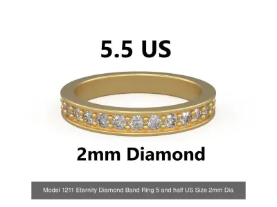 Eternity Diamond Wedding Band Ring 5-10 US Size 2mm Diamond 3D Model Pack