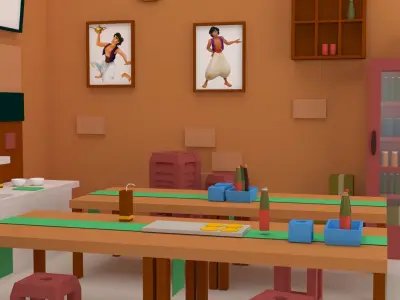 Restaurant stylized  Free low-poly 3D model