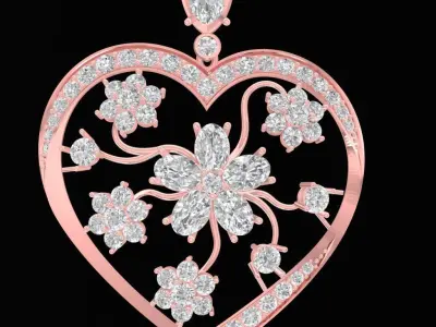 Luxury Heart Flower Diamond Pendant 3D Jewelry Model 3140 3D print model