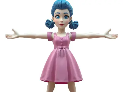 Pink Dress Kid model pack Low-poly 3D model