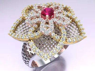  Mesh flower ring - Italian rings - Womens Rings - N6798 3D print model