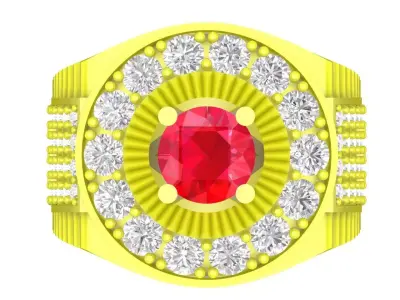 Luxury Round Halo Diamond Men Ring Jewelry Model 4458 3D print model