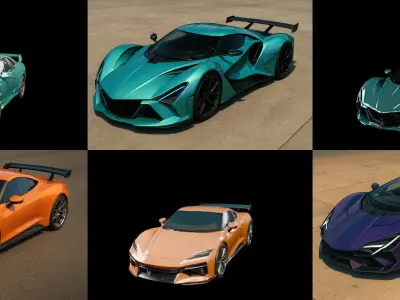 Sport Car bundle 14 pack 100 glb 3D model