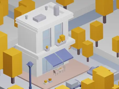 low-poly cafe building  3D model