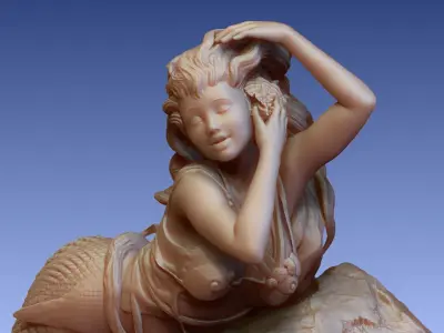Young Mermaid Listening a Shell 3D print model