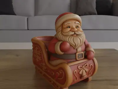 Festive Santa Sleigh Planter container STL 3D print model