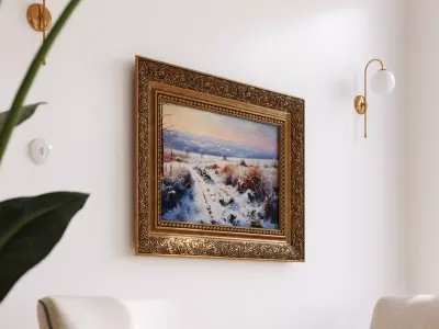 Antique oil painting and decorative frame 3D model