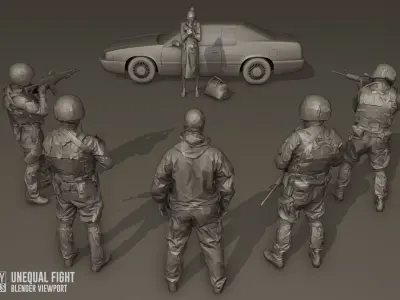 Unequal Fight Low-poly 3D model