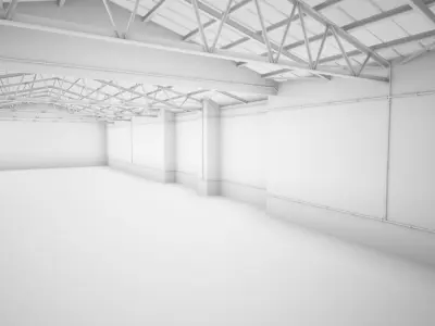 studio render empty warehouse with walls Low-poly 3D model