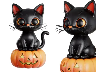 Halloween Black Cat Figurine 3d print and game ready Low-poly 3D model