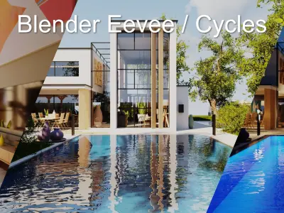 Modern villa 2021 Blender Eevee and Cycles 2 Low-poly 3D model