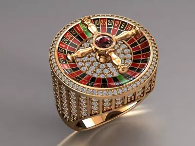 Luxury Roulette Ring Model Gold Diamond Casino Jewelry STL 3DM 3D print model