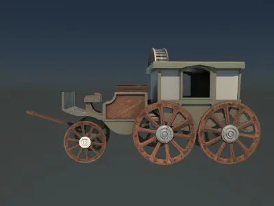 Wooden carriage Low-poly 3D model