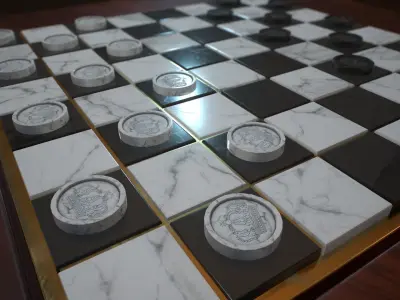 Chess and checker board game Low-poly 3D model