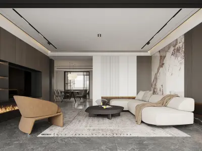 A Luxurious 3D Model of a Contemporary Living Space with CAD 3D model