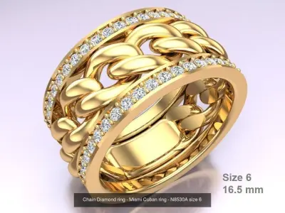Chain Diamond ring - Miami Cuban ring - N8530A - 4 Size 3D Model Collection