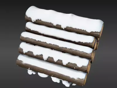 Snowy Wooden Log Pile 3D Model Winter Game Ready Snow Scene  Low-poly 3D model