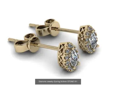 Jewelry Earrings THREE SIZE BIGG GEM 04 3D Model Pack
