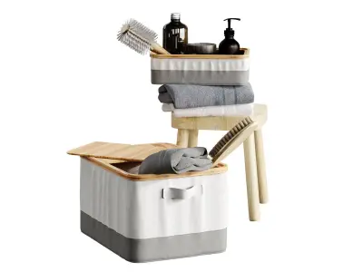 Bathroom decor ikea RABBLA Box stool  FLISAT towels brush 3D model