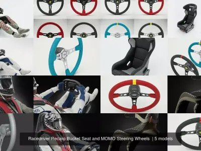 Racedriver Recaro Bucket Seat and MOMO Steering Wheels  3D Model Pack