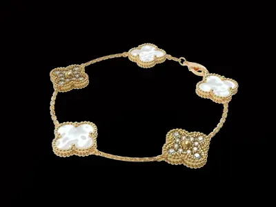 Vintage Flower Bracelet with Mother Of Pearl and Diamond Paved 3D print model