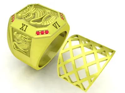 Luxury Dragon Roman Numeral Ring for Men  4049 3D print model