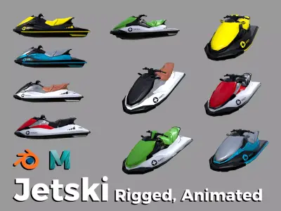 5 Color Jetski Low-poly 3D model 3D Model Pack