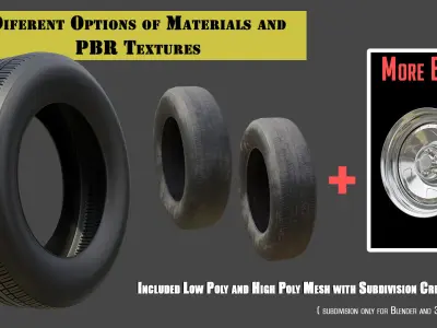 Tire Low Poly more Bonus PBR Option Textures Low-poly 3D model