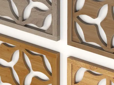 Wood Arabic Islamic pattern decorative grill screen 3D model 10