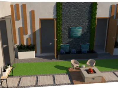 Sit-Out Area with Waterfall  Landscape Design 3D model