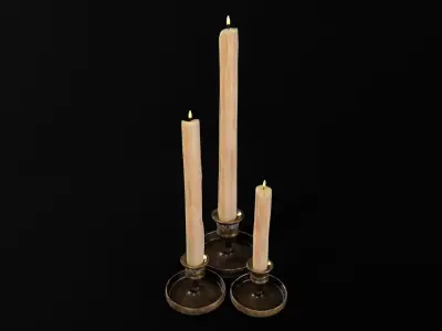 Medieval Elegant Brass Candle Stick Set Low-poly 3D model