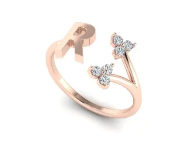 Jewelry Alphabet Ring R with Diamonds  3D print model