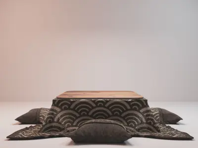 kotatsu low pillow japan wooden decoration Texture table  Low-poly 3D model