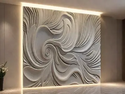Modern Relief Wall Mural Decor CNC 3D Print 01 3D model