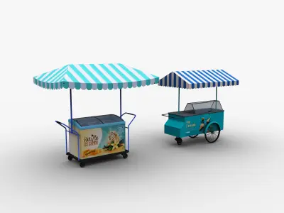  Ice Cream Cart Pack Low-poly 3D model