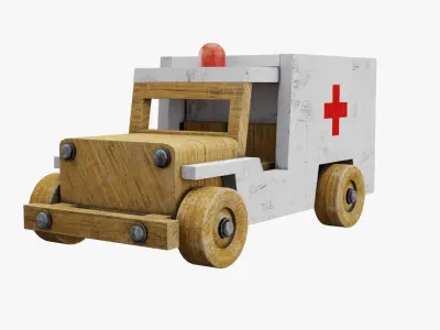 Old wooden toy ambulance car 3D model