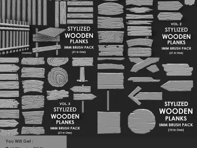 STYLIZED WOODEN PLANK MEGA PACK 4 IN ONE  73 BRUSHES 3D model