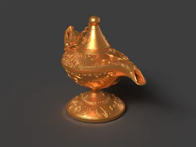 Chinese gold magic lamp   Low-poly 3D model