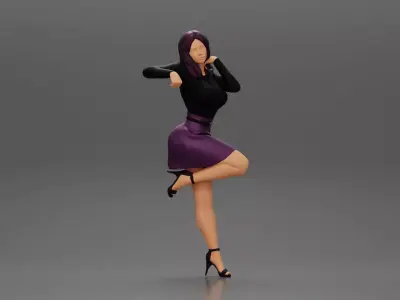 Sexy girl in mini skirt and heels Leaning Against wall 3D print model