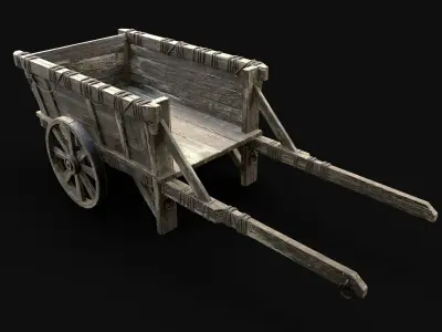 CART WAGON HORSE CAR CARGO TRANSPORT WOODEN MEDIEVAL AAA Low-poly 3D model