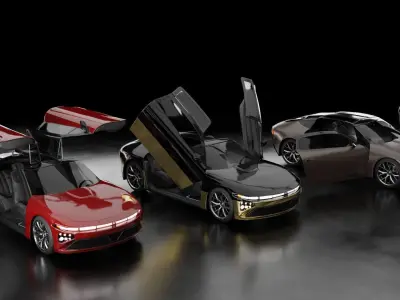 Pack of generic futuristic cars with different doors  3D model