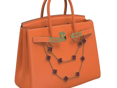 Hermes Birkin Bag with Chain Orange Low-poly 3D model