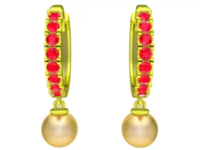 Elegant Hoop Earrings with Pearl Drop for Women 6114 3D print model