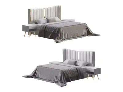 Modern Beige King Size Bed 3D model