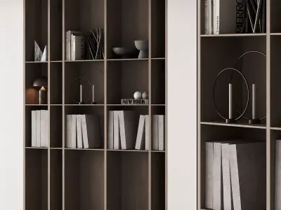 202 bookcase and rack 05 wooden with decor 01 3D model