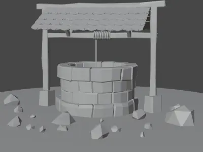 Well Lowpoly water with rocks Free low-poly 3D model