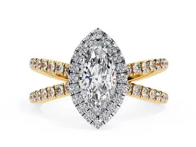 Classic crisscross Marquise Diamond halo setting ring 3D print model
