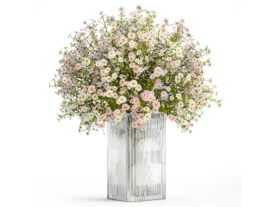 Bouquet of white wildflowers chamomile daisies vase 435 3D model