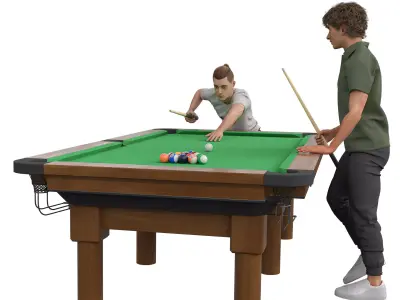 Pool Hall Scene with Two Posed Characters Low-poly 3D model