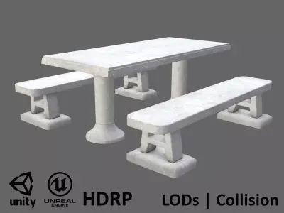 Game-ready Concrete Picnic Table - Unity - HDRP - UE4  Low-poly 3D model